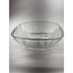 Vintage Mikasa Frosted‎ Glass Square Bowl With Lily & Daffodil Floral Design